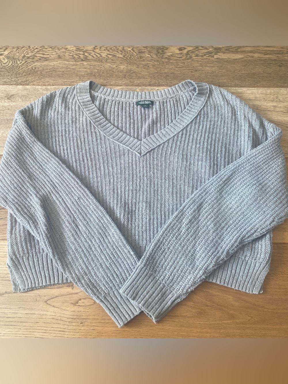 Wild Fable Light Gray Ribbed V-Neck Sweater